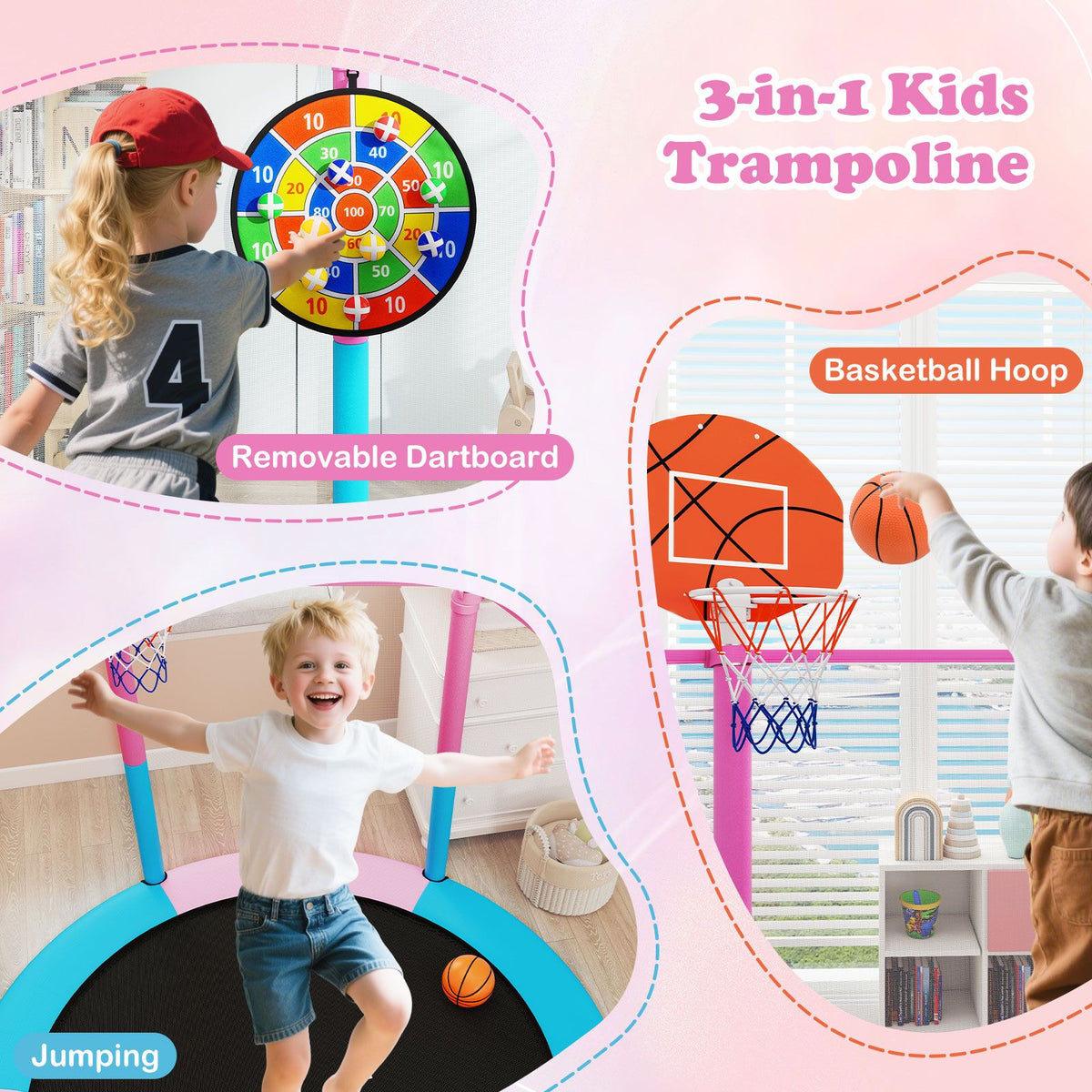 Toddler Trampoline with Basketball Hoop and No-gap Design for Kids