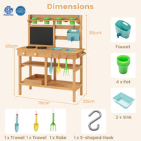 Toddler Wooden Pretend Play Kitchen Playset with Faucet and Pots