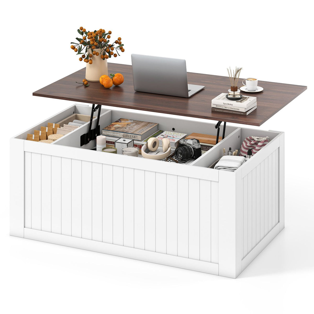 Lift Top Coffee Table 120cm with Barn Doors for Home