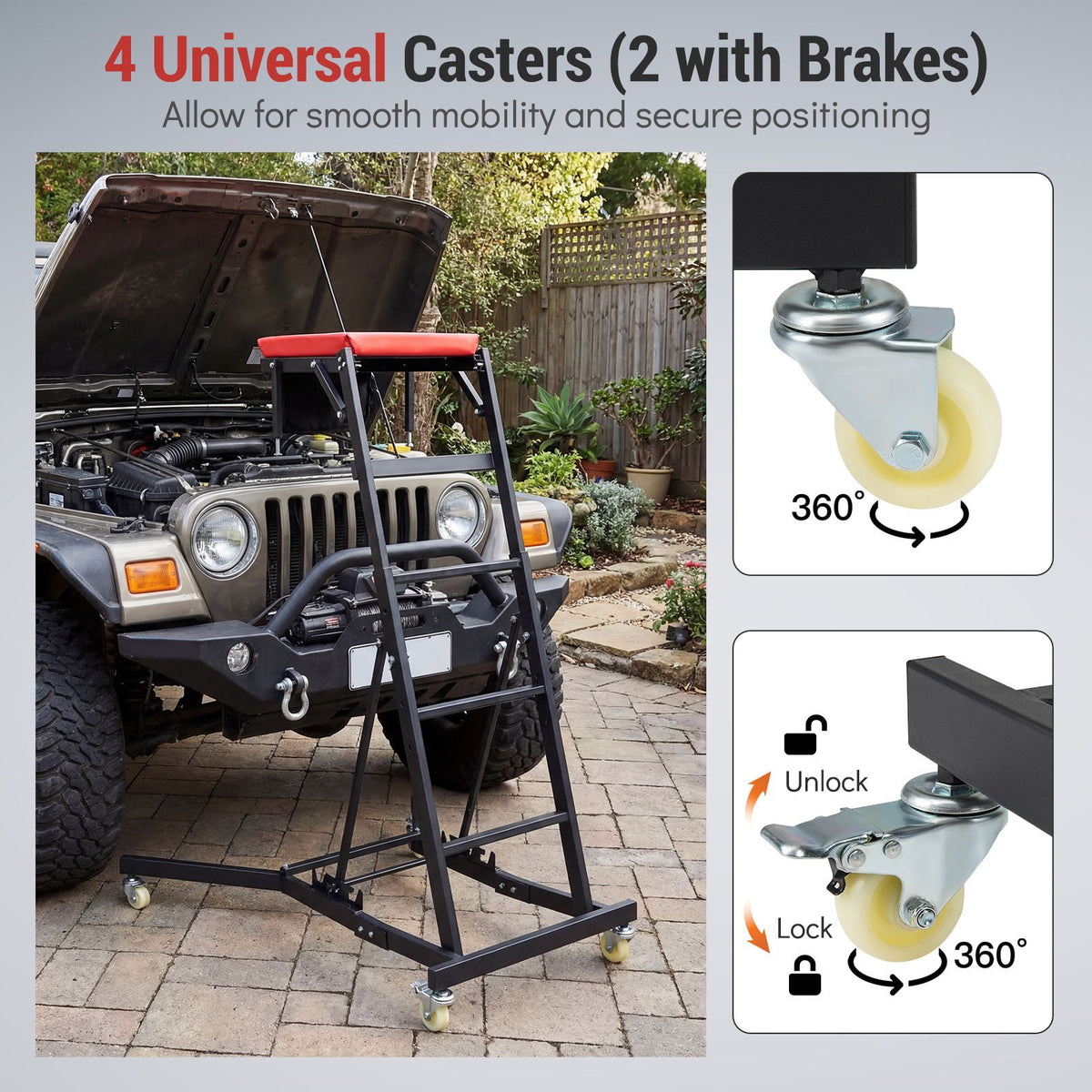 Topside Automotive Engine Creeper with 180kg Capacity and Adjustable Height for Garage Repair