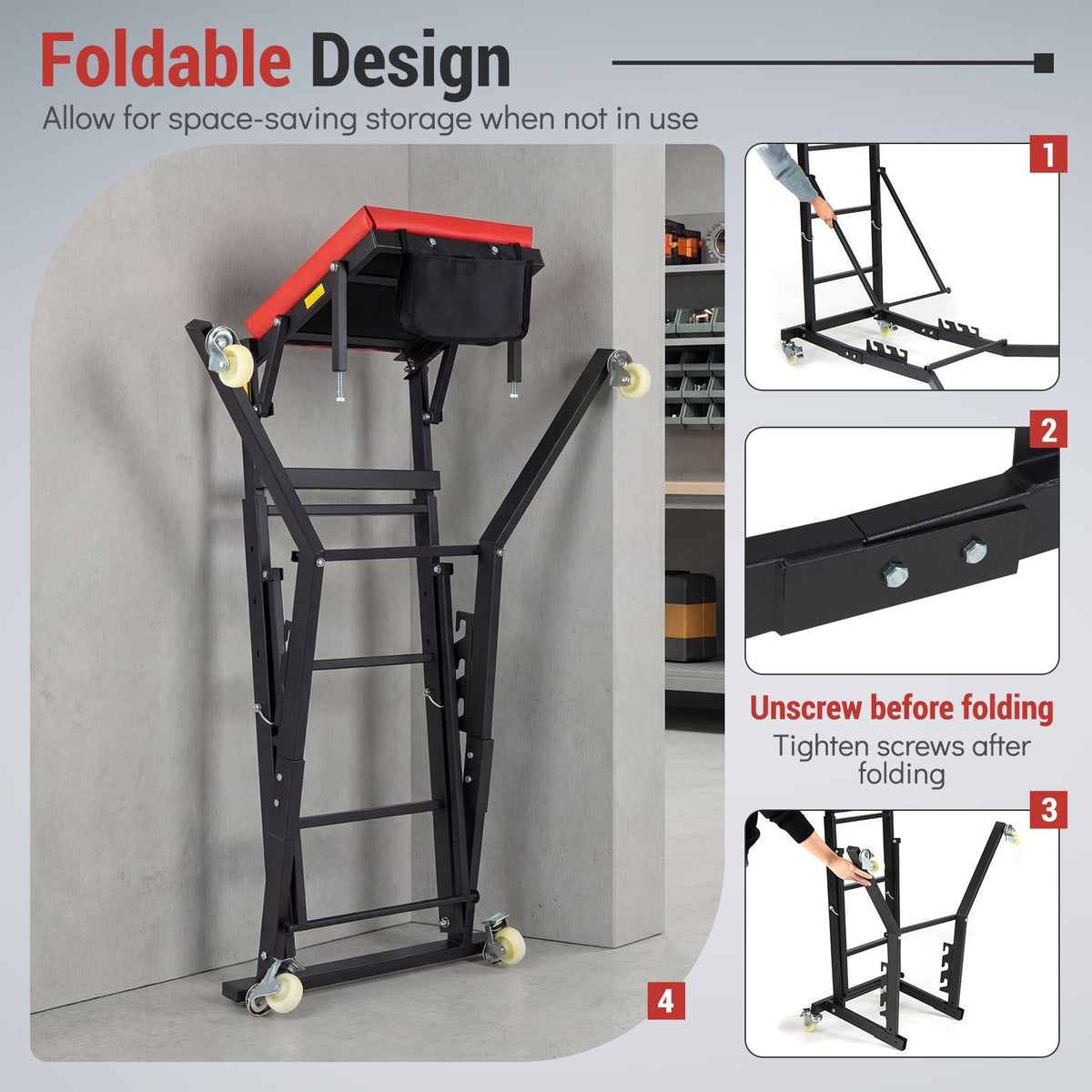 Topside Automotive Engine Creeper with 180kg Capacity and Adjustable Height for Garage Repair