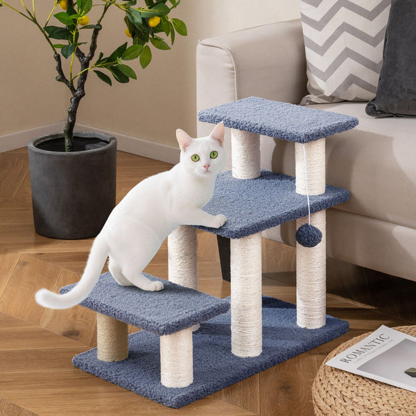 2-in-1 Cat Tree Tower Pet Steps with Sisal Scratching Posts and 3 Large Platforms