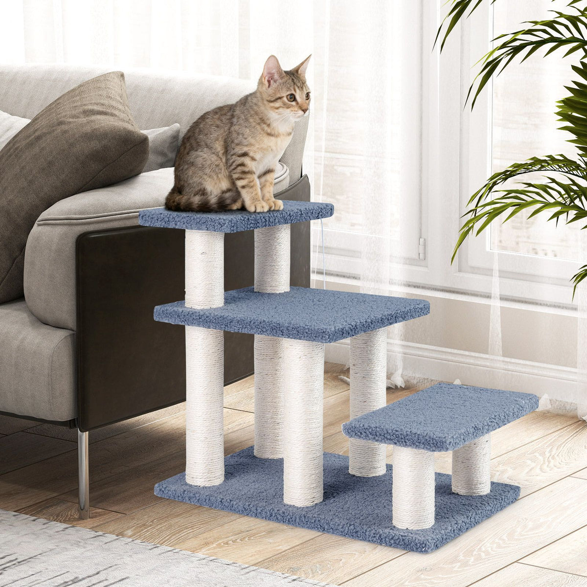 2-in-1 Cat Tree Tower Pet Steps with Sisal Scratching Posts and 3 Large Platforms