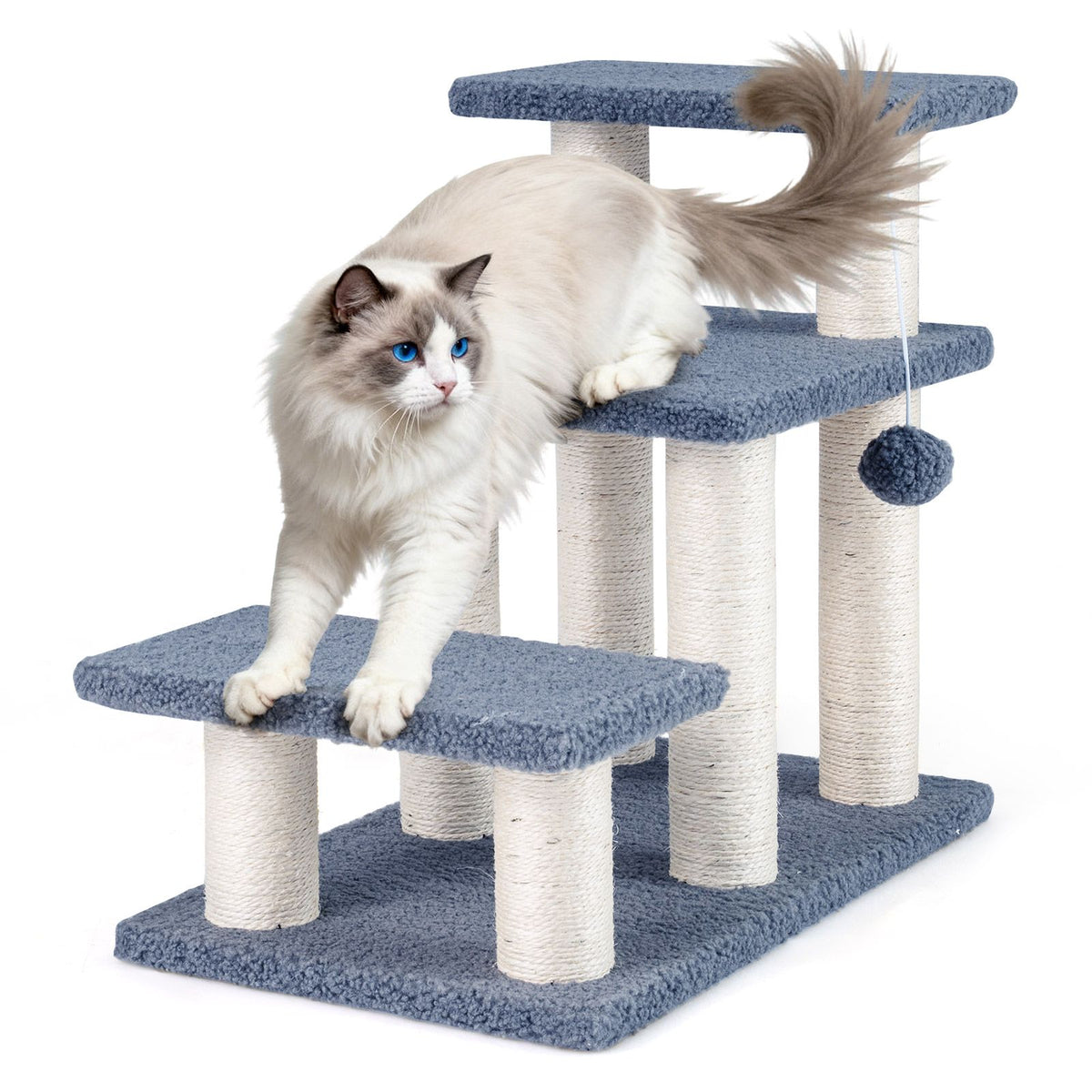 2-in-1 Cat Tree Tower Pet Steps with Sisal Scratching Posts and 3 Large Platforms