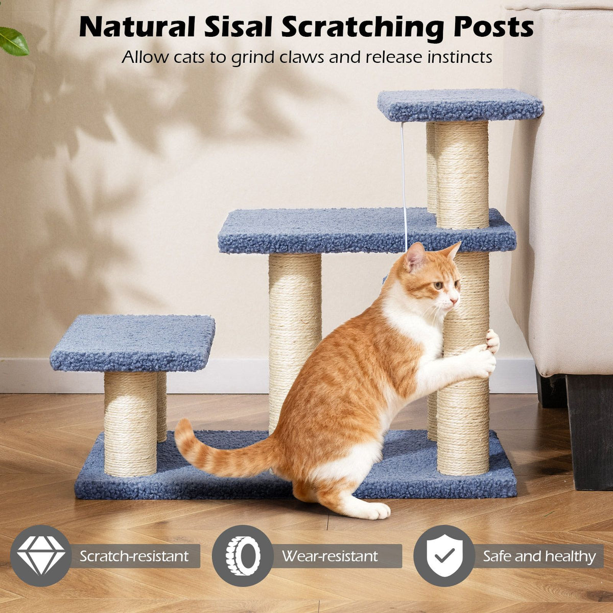 2-in-1 Cat Tree Tower Pet Steps with Sisal Scratching Posts and 3 Large Platforms
