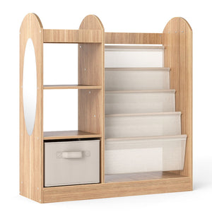 Toy Storage Organizer with Full-Length Mirror and 4-Tier Sling Shelves