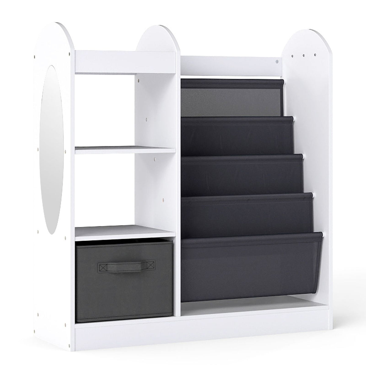 Toy Storage Organizer with Full-Length Mirror and 4-Tier Sling Shelves