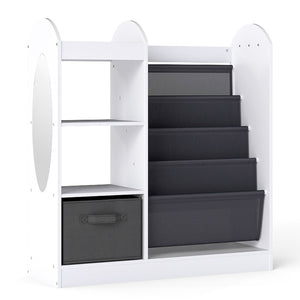Toy Storage Organizer with Full-Length Mirror and 4-Tier Sling Shelves