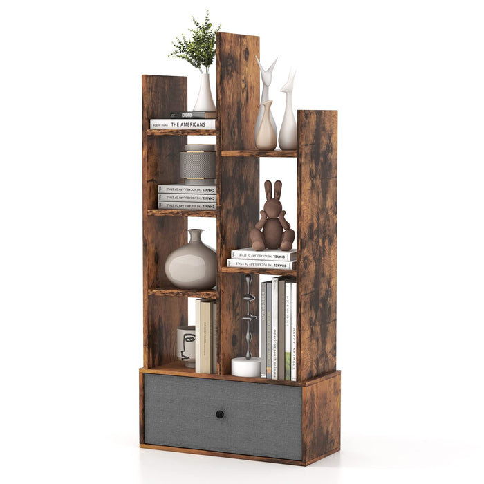 Giantex Industrial/Modern Style Bookshelf, Bookcase with Non-Woven Drawer & 7 Storage Shelves