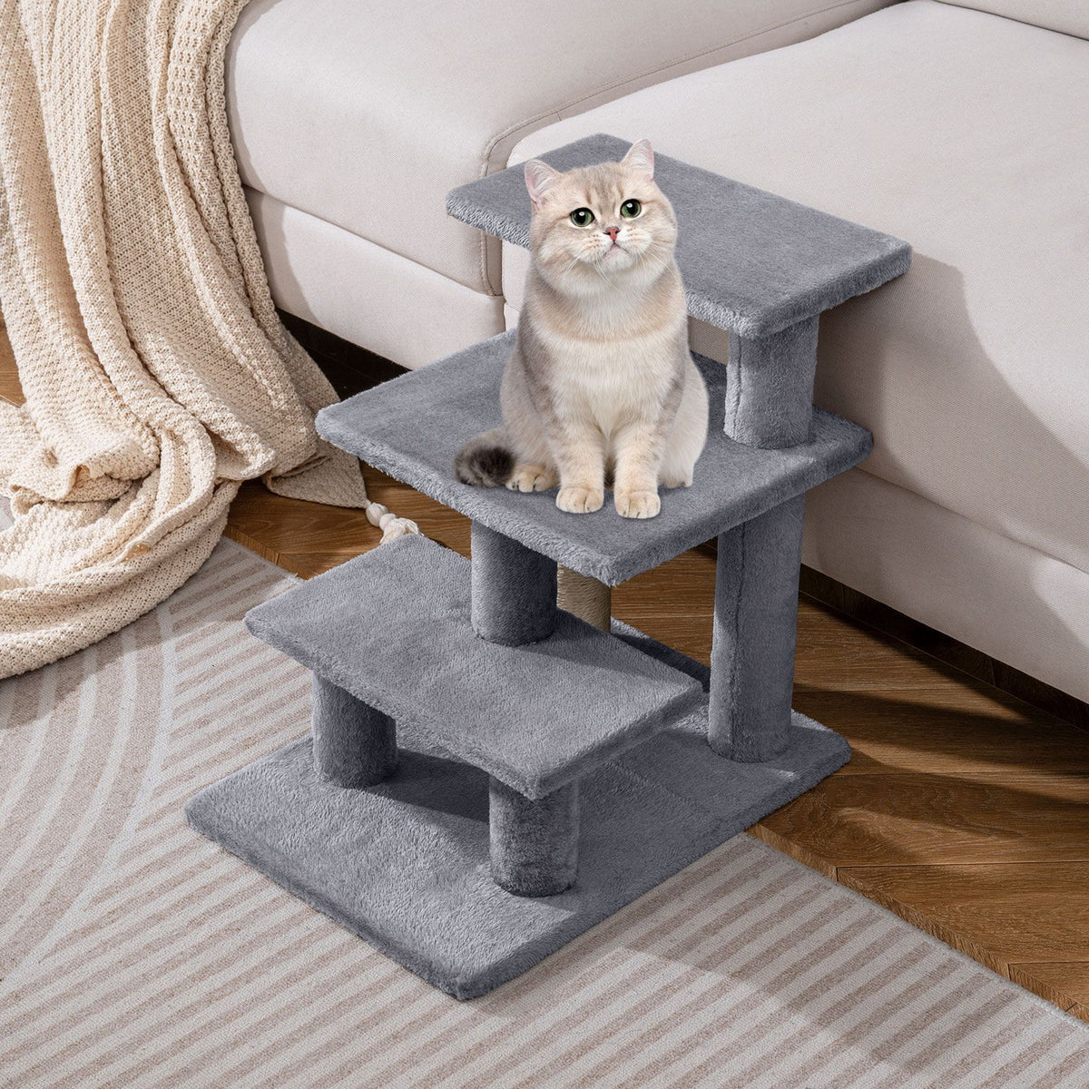 2-in-1 Cat Tree Tower Pet Steps with 3 Large Platforms and Sisal Scratching Post