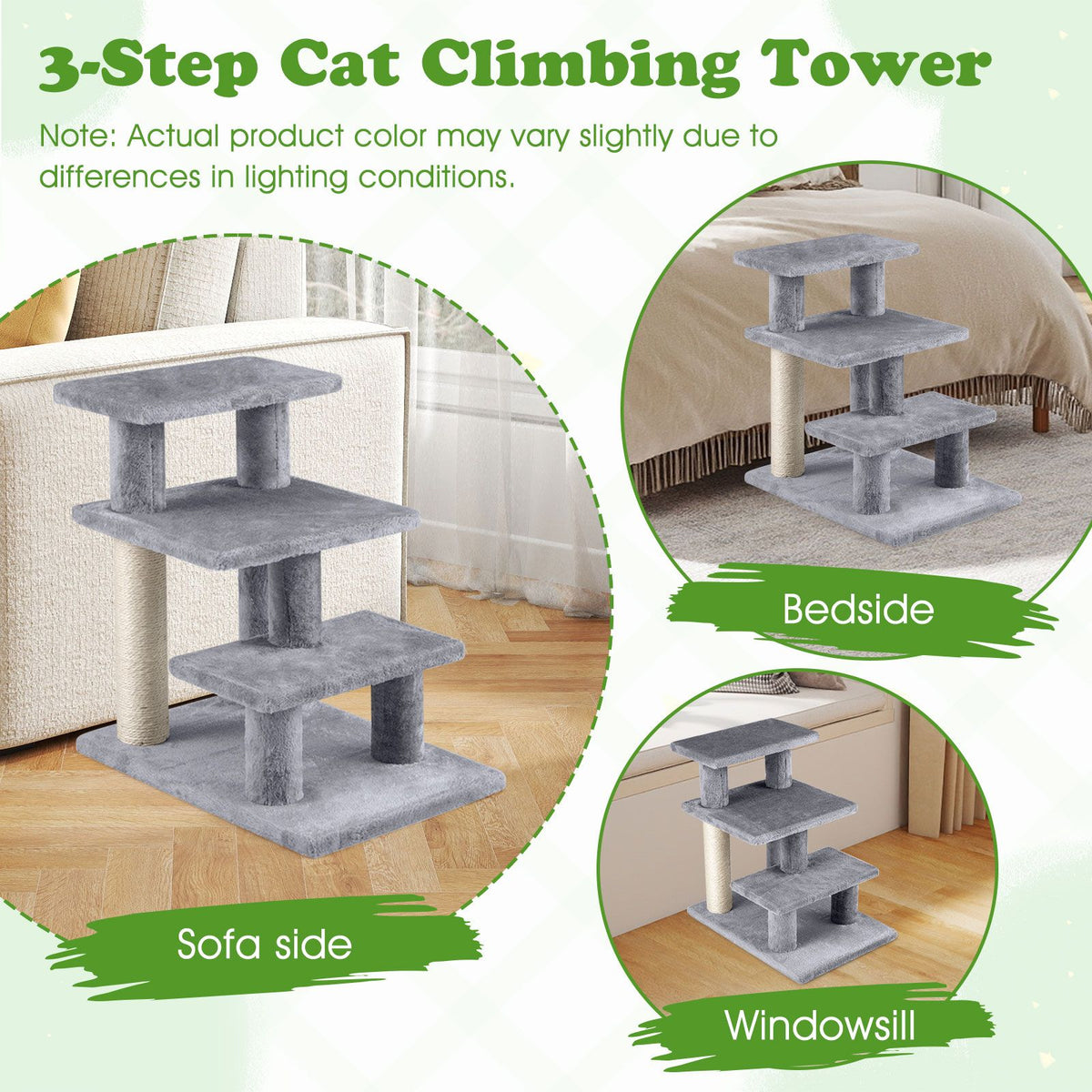2-in-1 Cat Tree Tower Pet Steps with 3 Large Platforms and Sisal Scratching Post