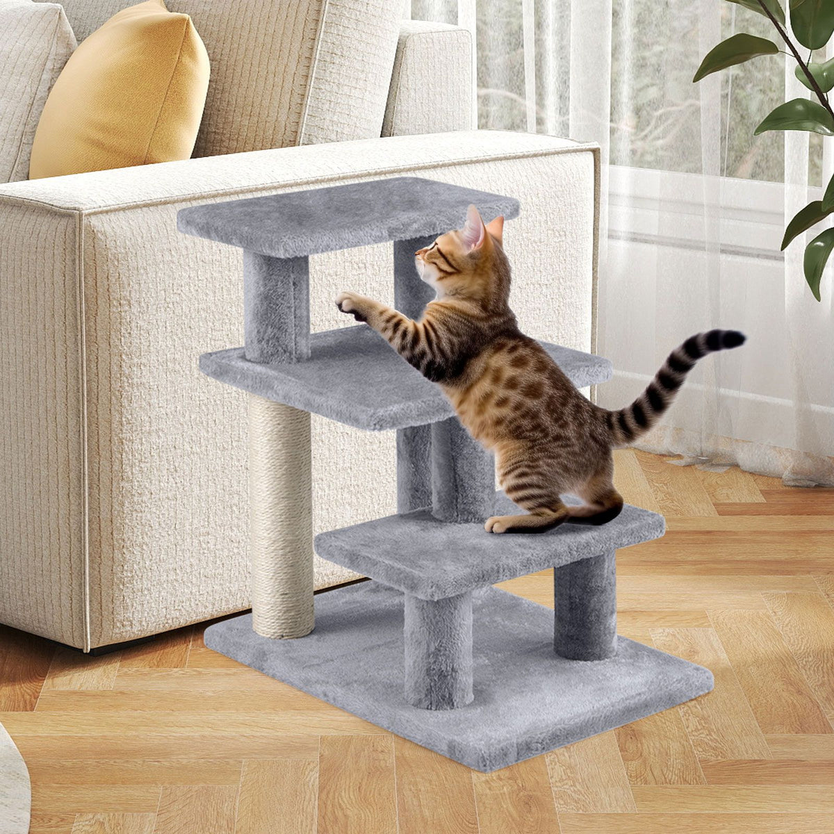 2-in-1 Cat Tree Tower Pet Steps with 3 Large Platforms and Sisal Scratching Post