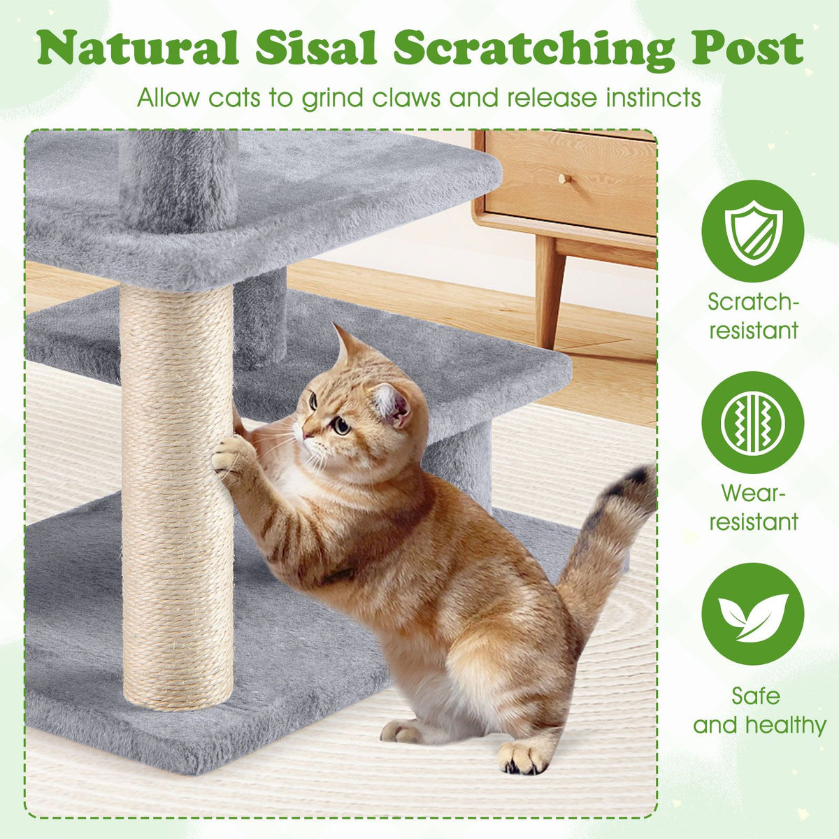 2-in-1 Cat Tree Tower Pet Steps with 3 Large Platforms and Sisal Scratching Post