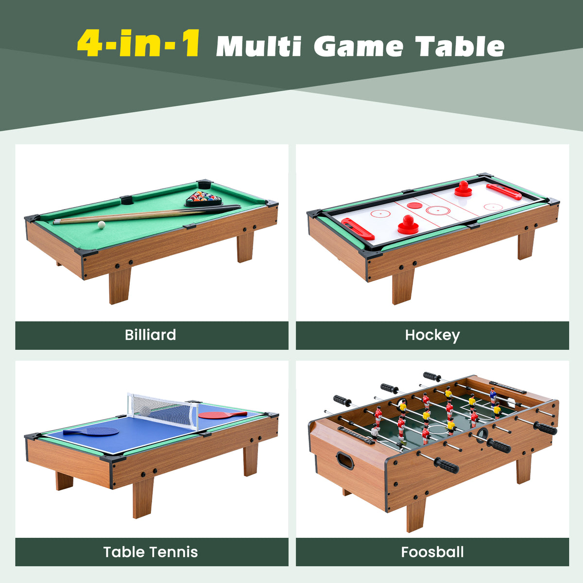 4 in 1 Combo Game Table Set, Foosball Table w/ Billiards