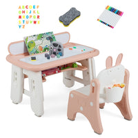 Kids Table & Chair Set, Graffiti Toddlers Art Table & Chair w/Flip-Top Bookshelf