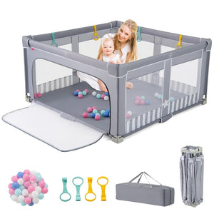 127cm x 127cm Large Baby Playpen with Zipper Gate