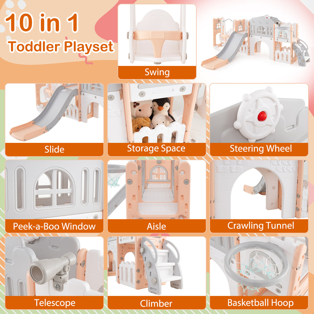10 in 1 Toddler Swing and Slide Set