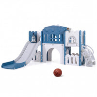 All in 1 L-shaped Toddle Slide with Tunnel and Basketball Hoop for Toddlers Age 1-3