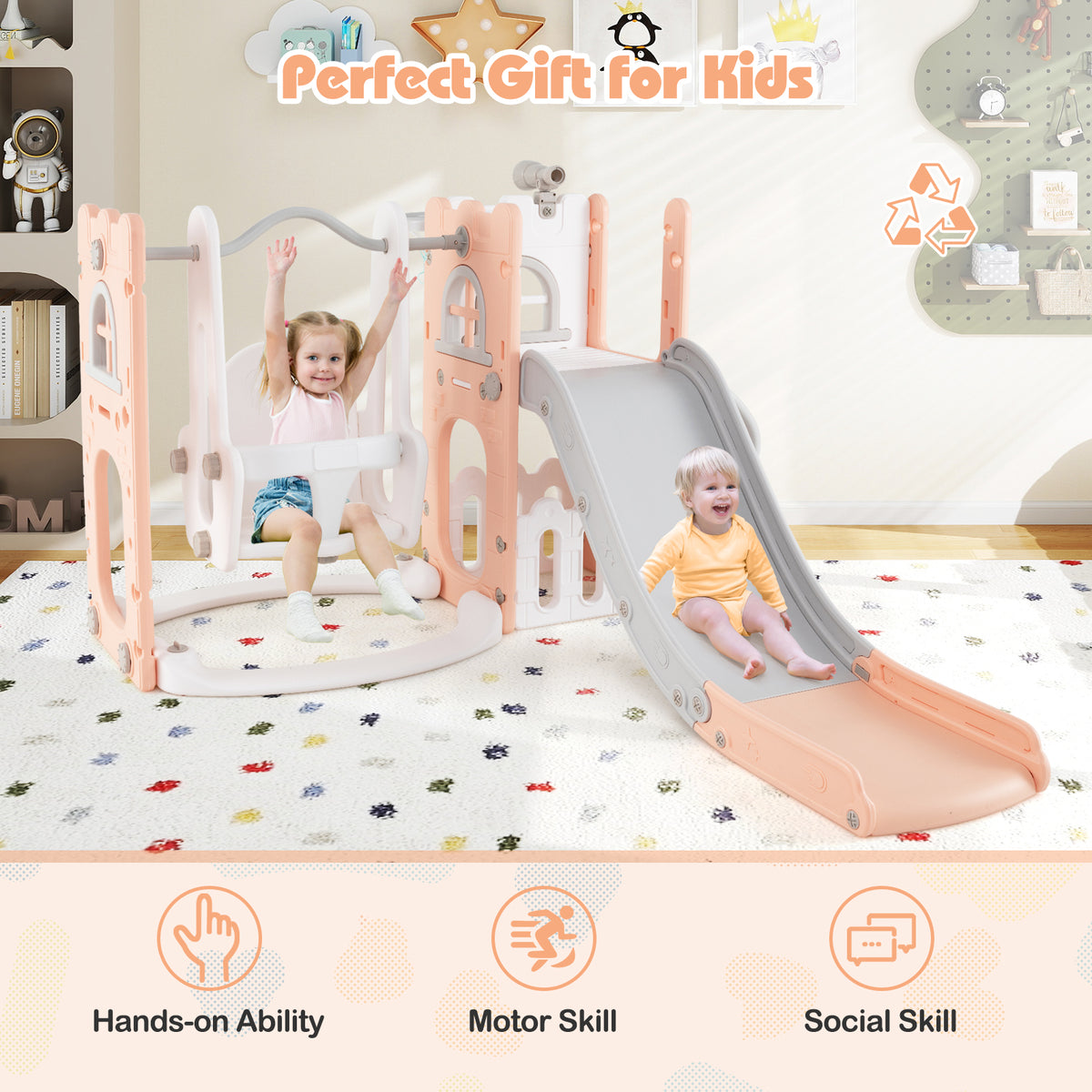7 in 1 L-shaped Toddler Swing and Slide Set