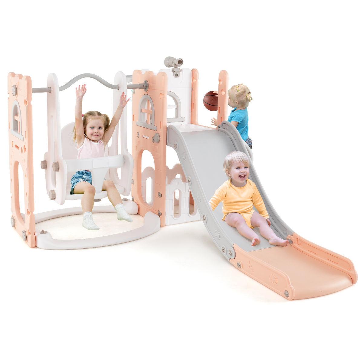 7 in 1 L-shaped Toddler Swing and Slide Set