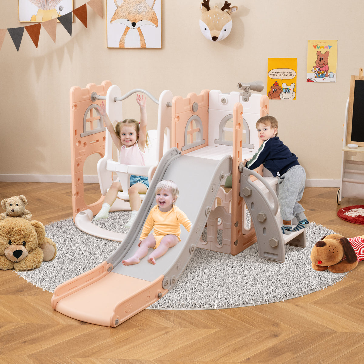 7 in 1 L-shaped Toddler Swing and Slide Set