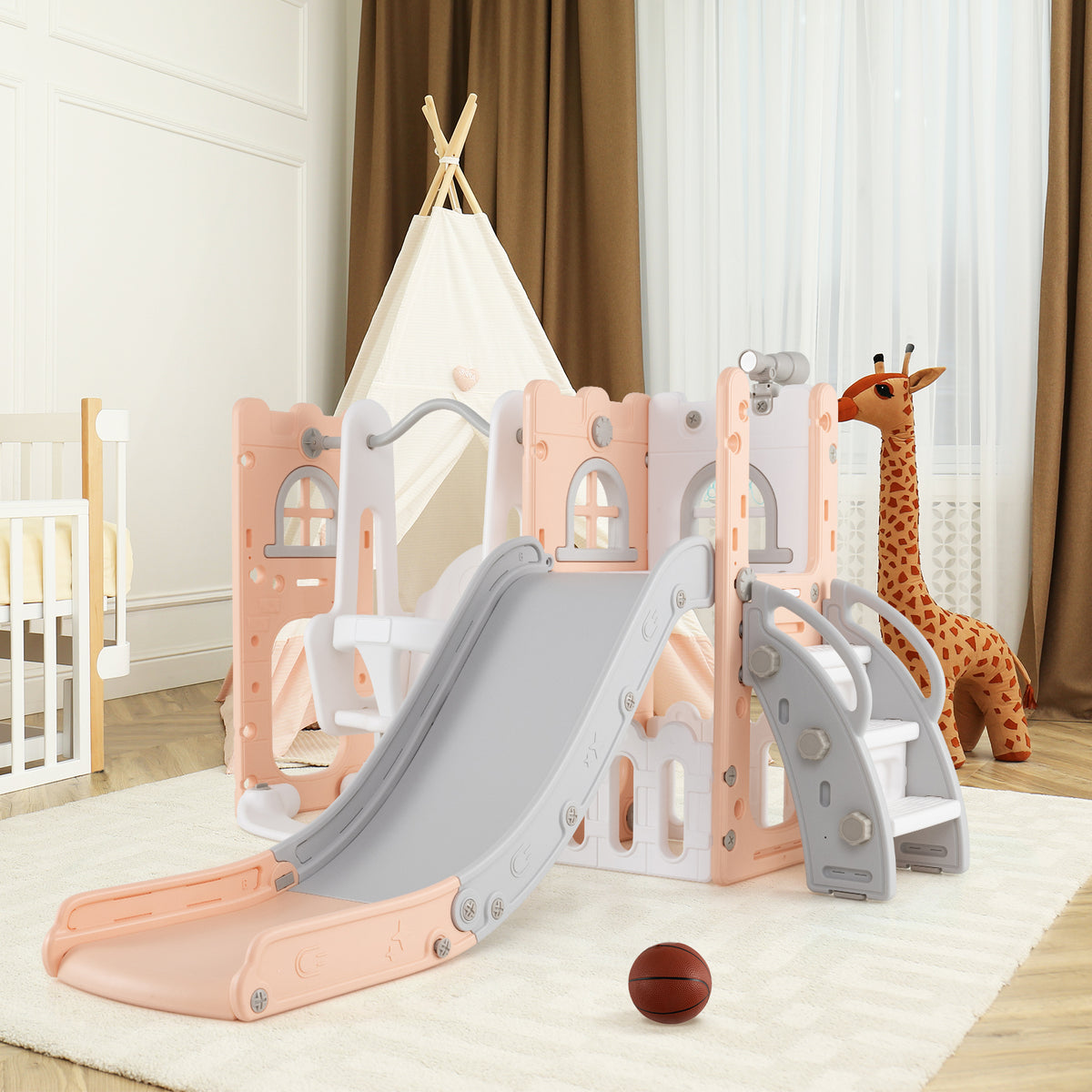 7 in 1 L-shaped Toddler Swing and Slide Set