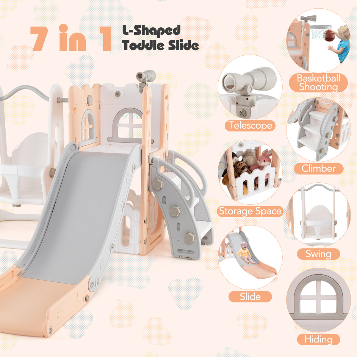 7 in 1 L-shaped Toddler Swing and Slide Set