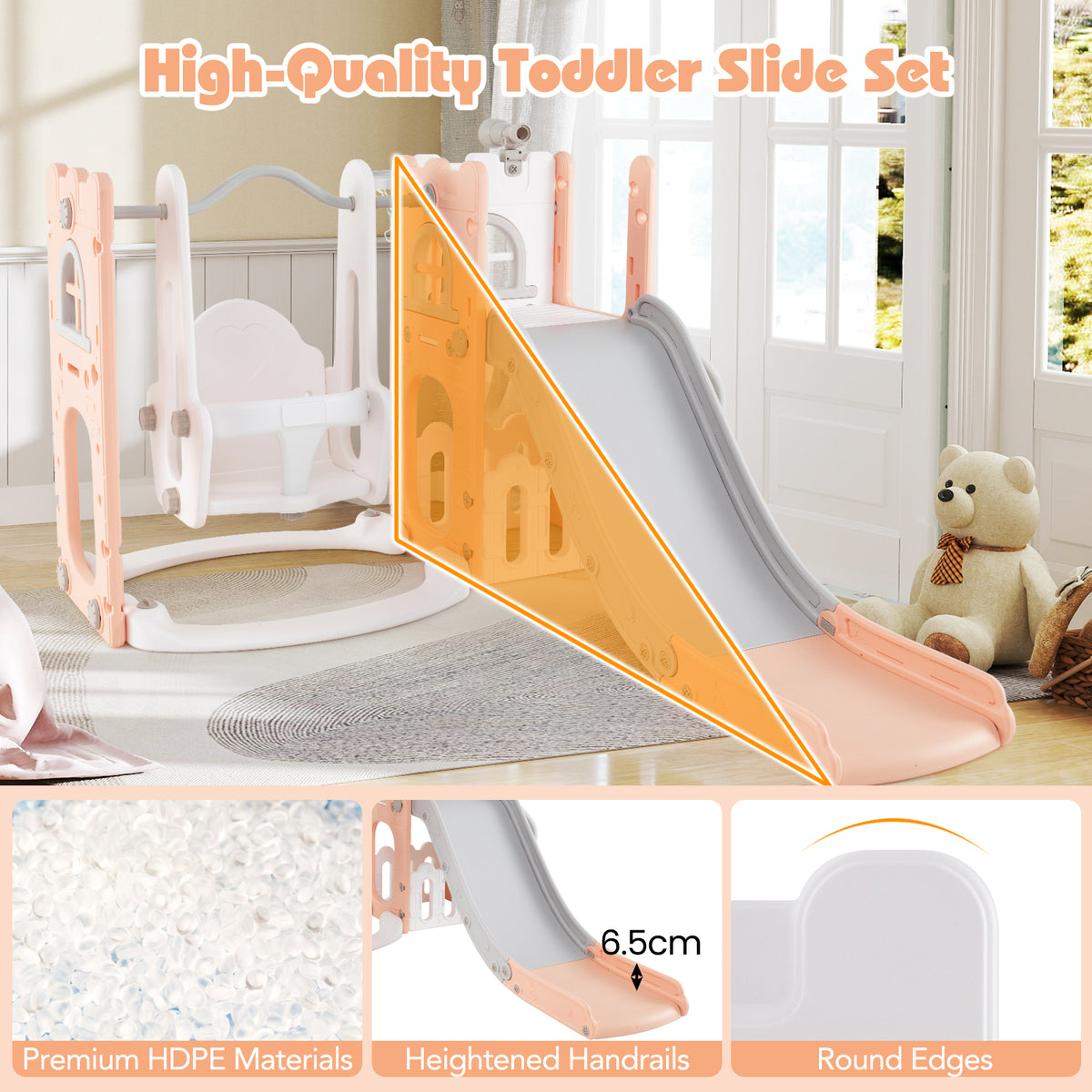 7 in 1 L-shaped Toddler Swing and Slide Set
