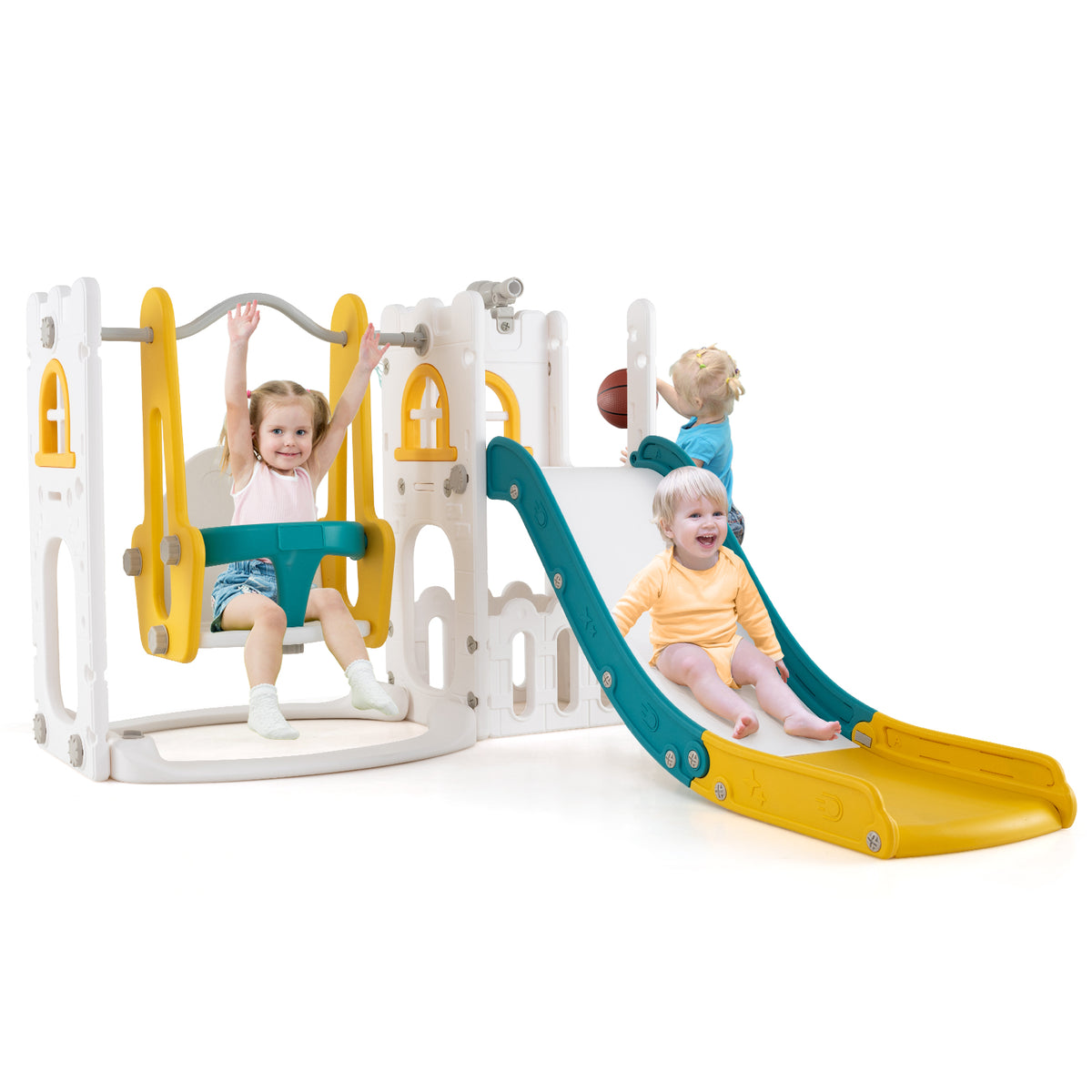7 in 1 L-shaped Toddler Swing and Slide Set