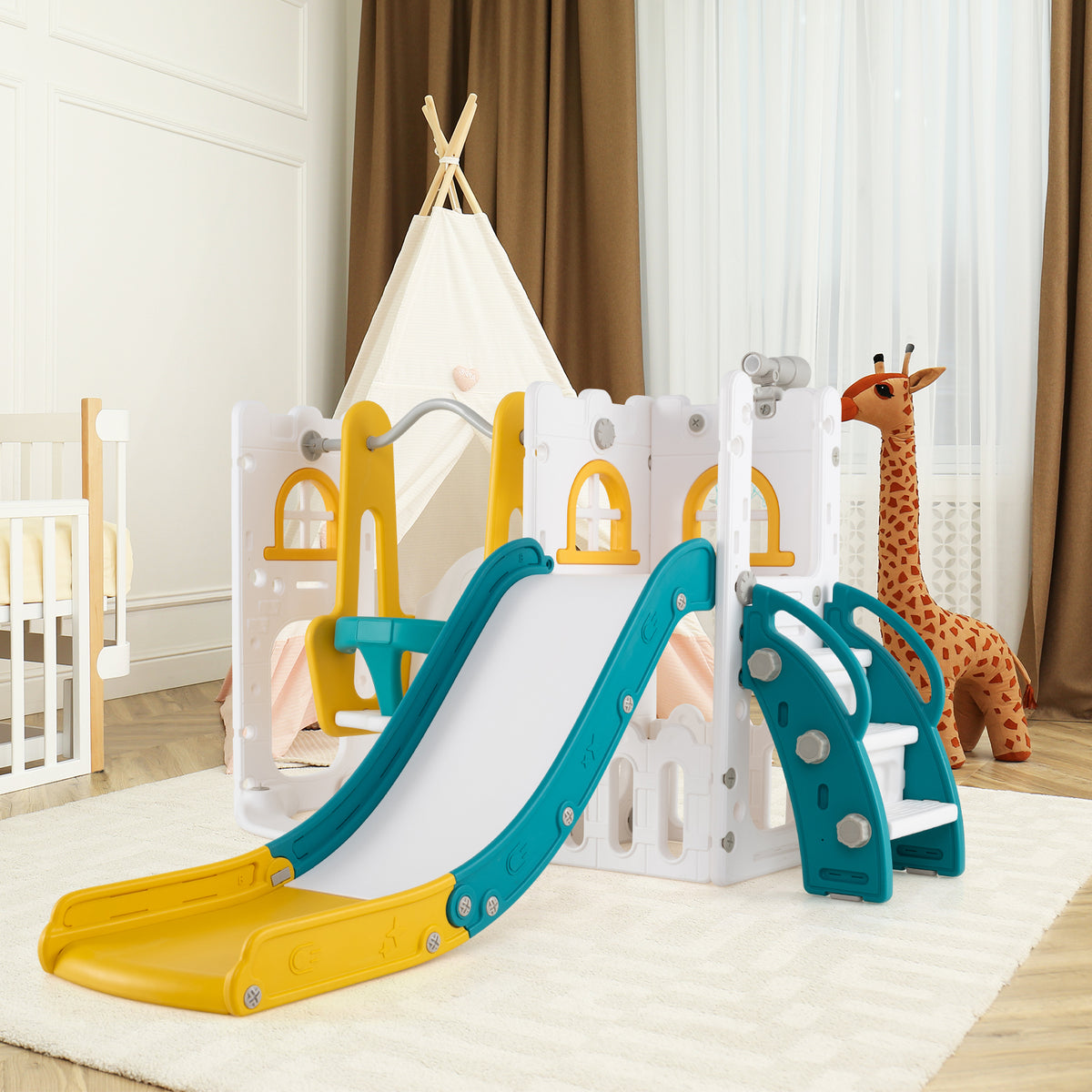 7 in 1 L-shaped Toddler Swing and Slide Set