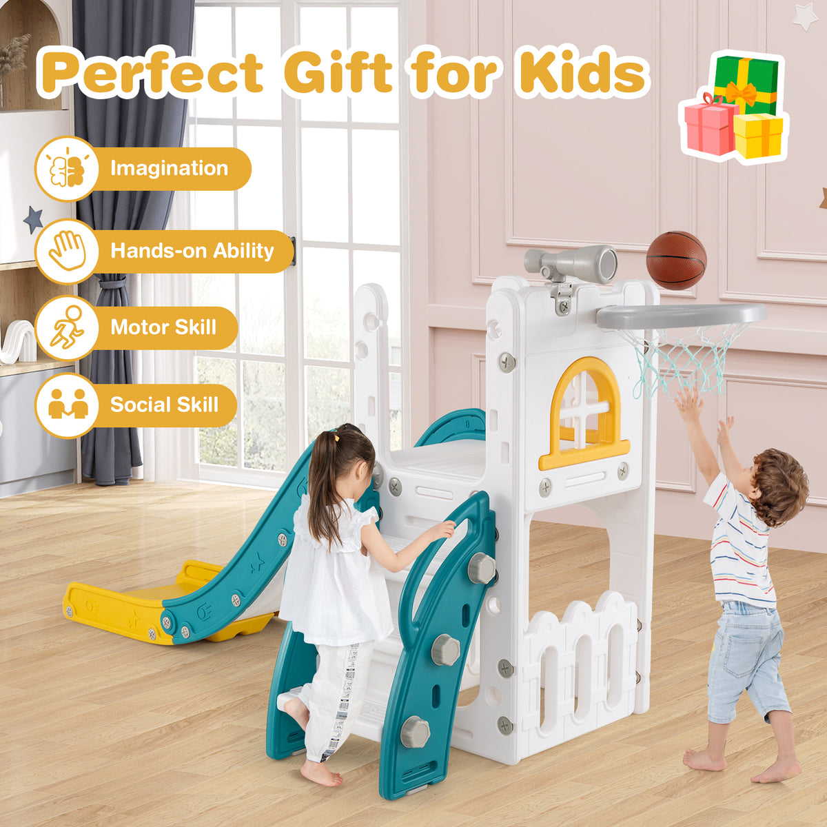 6 in 1 L-shaped Toddle Slide for Toddlers Age 1-3
