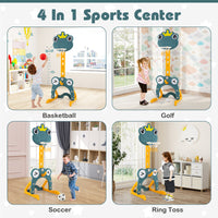 Toddler Basketball Hoop, 4-in-1 Kids Activity Center with Rim, Soccer Goal, Golf, Ring Toss