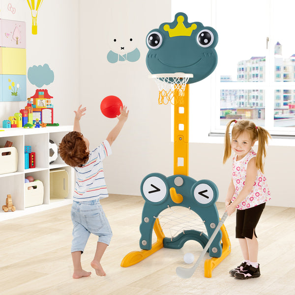 Toddler Basketball Hoop, 4-in-1 Kids Activity Center with Rim, Soccer Goal, Golf, Ring Toss