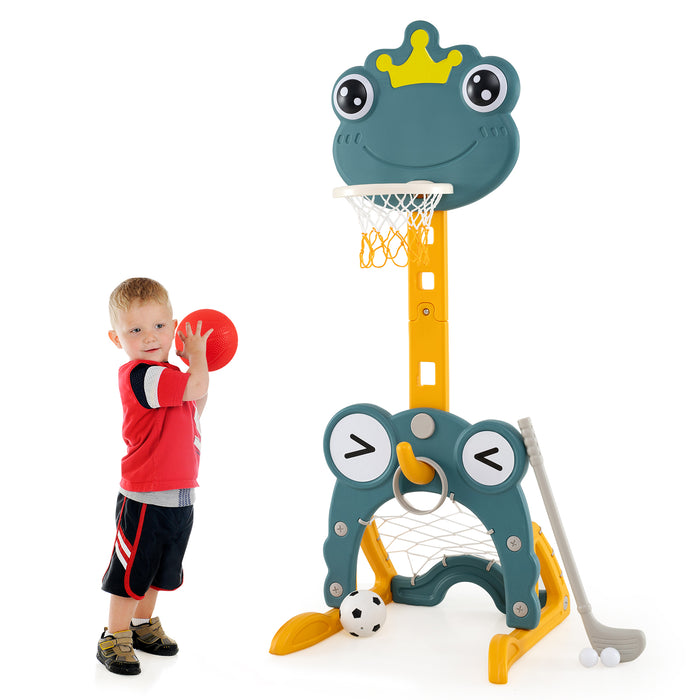 Toddler Basketball Hoop, 4-in-1 Kids Activity Center with Rim, Soccer Goal, Golf, Ring Toss