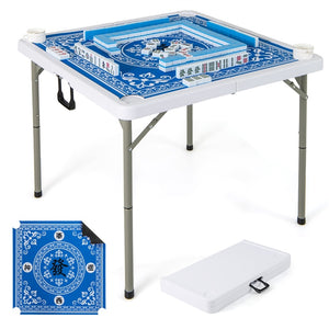 Giantex 90cm Folding Mahjong Table, 4 Player Game Card Table w/Cup Holders & Smooth Felt Mat