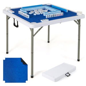 Giantex 90cm Folding Mahjong Table, 4 Player Game Card Table w/Cup Holders & Smooth Felt Mat