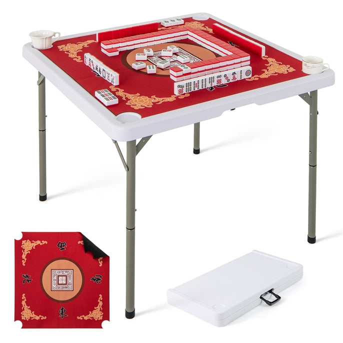 Giantex 90cm Folding Mahjong Table, 4 Player Game Card Table w/Cup Holders & Smooth Felt Mat