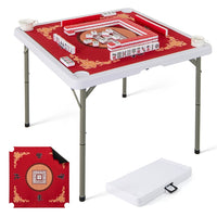 Giantex 90cm Folding Mahjong Table, 4 Player Game Card Table w/Cup Holders & Smooth Felt Mat