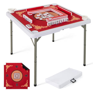 Giantex 90cm Folding Mahjong Table, 4 Player Game Card Table w/Cup Holders & Smooth Felt Mat