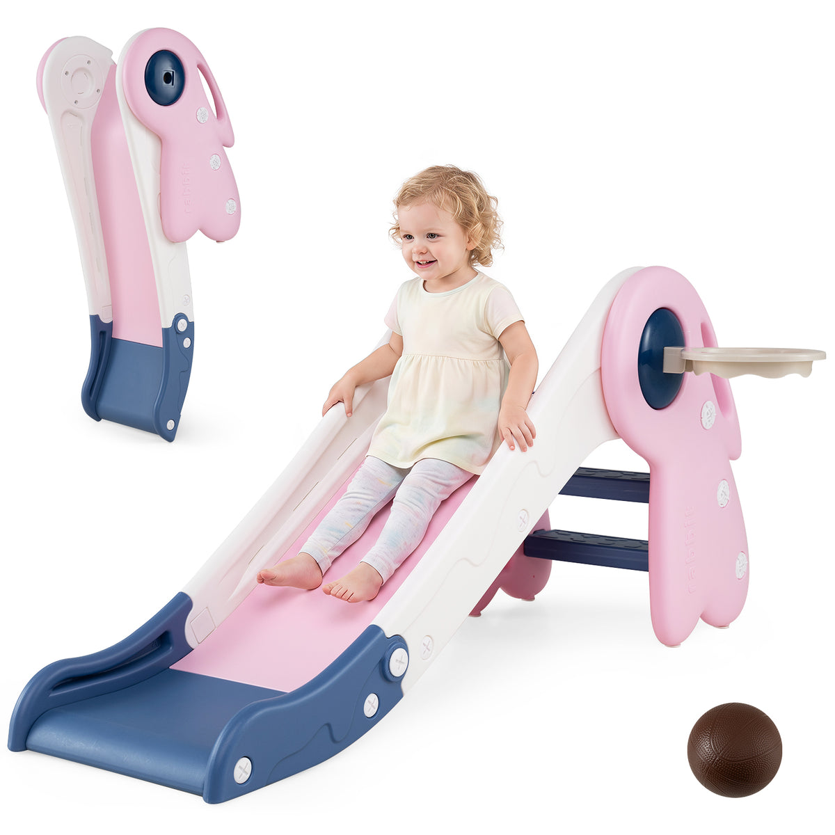 3 in 1 Toddler Slide Baby Slide Climber Playset with Basketball Hoop and Basketball