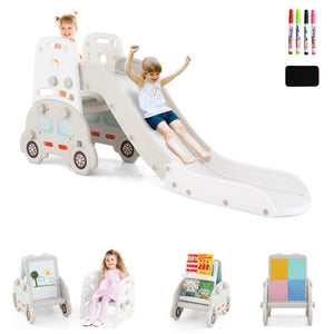 5 in 1 Convertible Toddler Slide Set, Kids Art Easel with Stool
