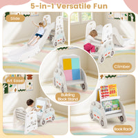 5 in 1 Convertible Toddler Slide Set, Kids Art Easel with Stool