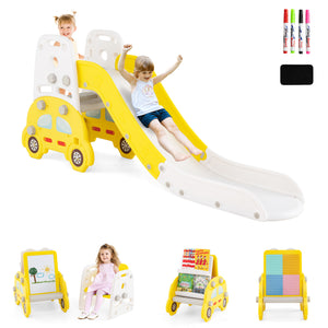 5 in 1 Convertible Toddler Slide Set, Kids Art Easel with Stool