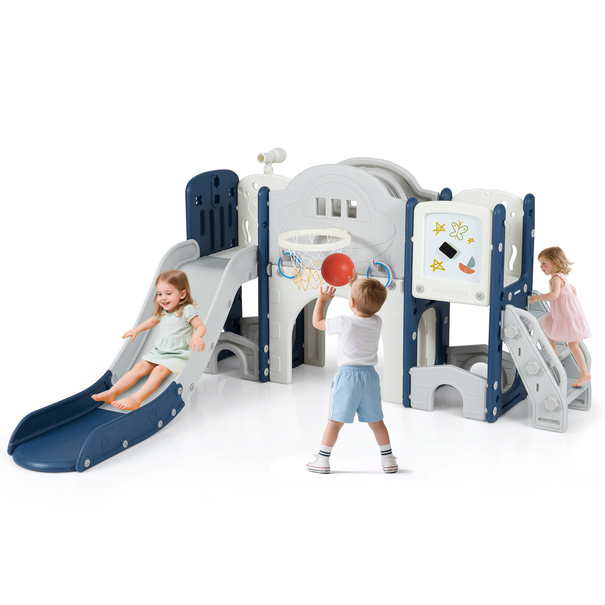 10 in 1 Toddler Slide Set, Kids Slide and Climber Playset with Magnetic Whiteboard