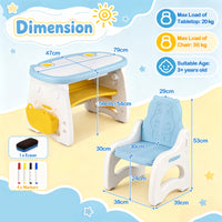 Height Adjustable Children Activity Table w/Graffiti Desktop, Storage, Markers & Eraser, Toddler Furniture Set