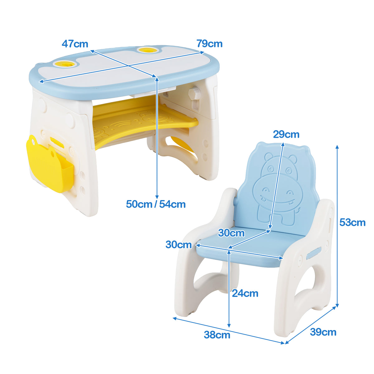 Height Adjustable Children Activity Table w/Graffiti Desktop, Storage, Markers & Eraser, Toddler Furniture Set