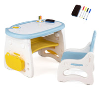 Height Adjustable Children Activity Table w/Graffiti Desktop, Storage, Markers & Eraser, Toddler Furniture Set