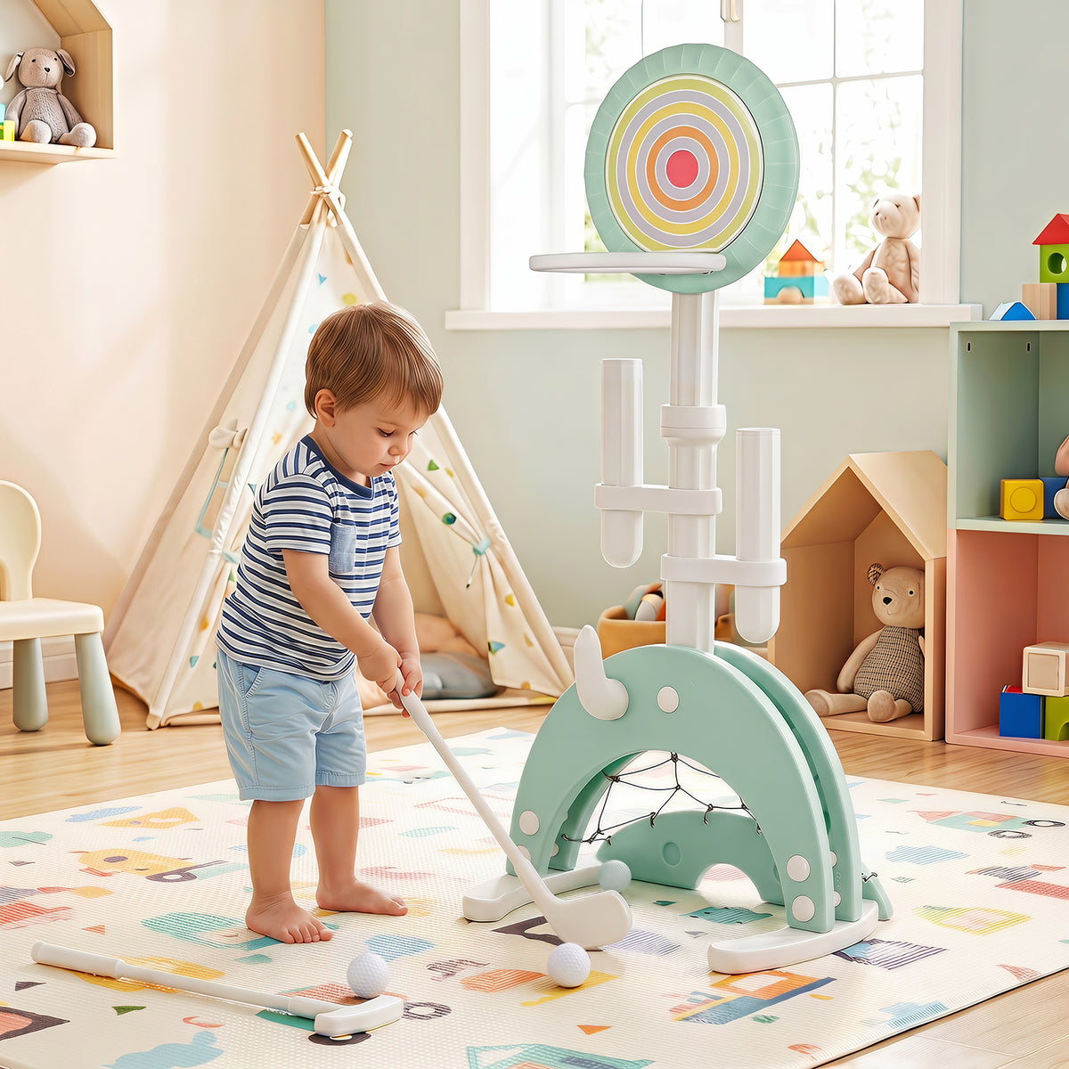 6-in-1 Toddler Basketball Hoop with 8 Adjustable Height