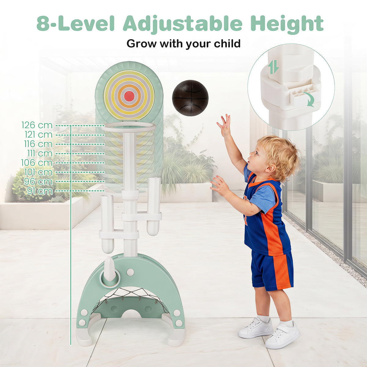 6-in-1 Toddler Basketball Hoop with 8 Adjustable Height
