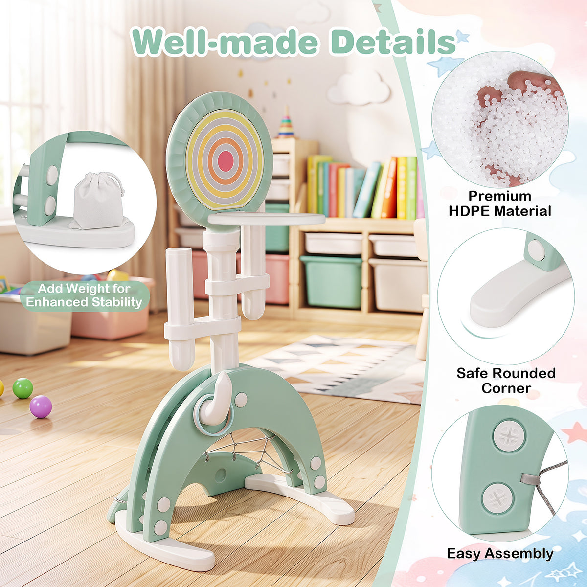 6-in-1 Toddler Basketball Hoop with 8 Adjustable Height